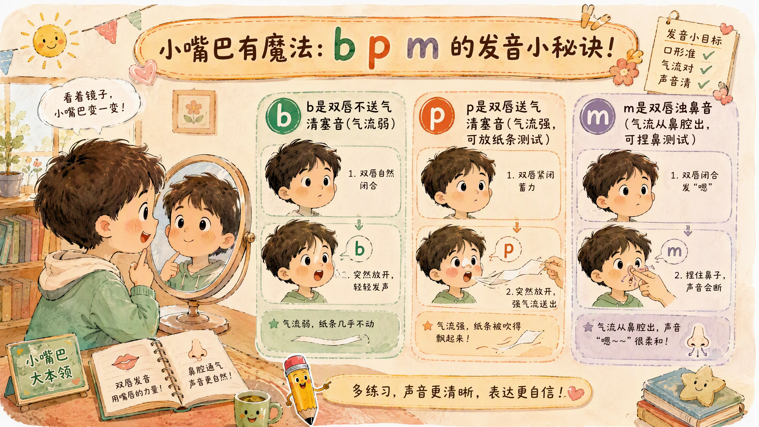 b发音口型图：双唇不送气清塞音