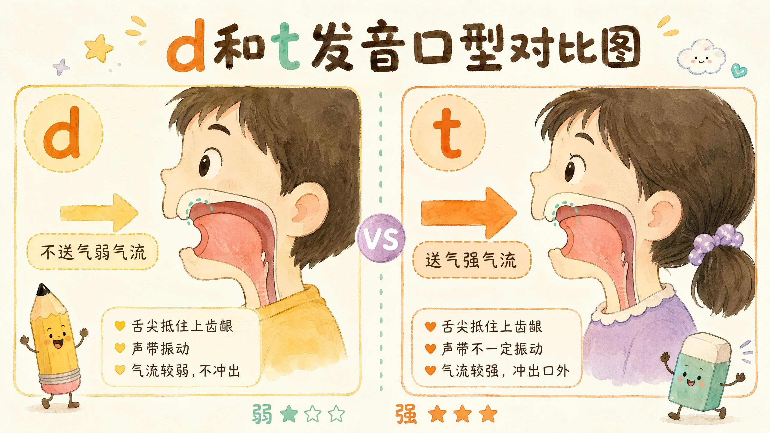d和t发音口型对比图：舌尖中音