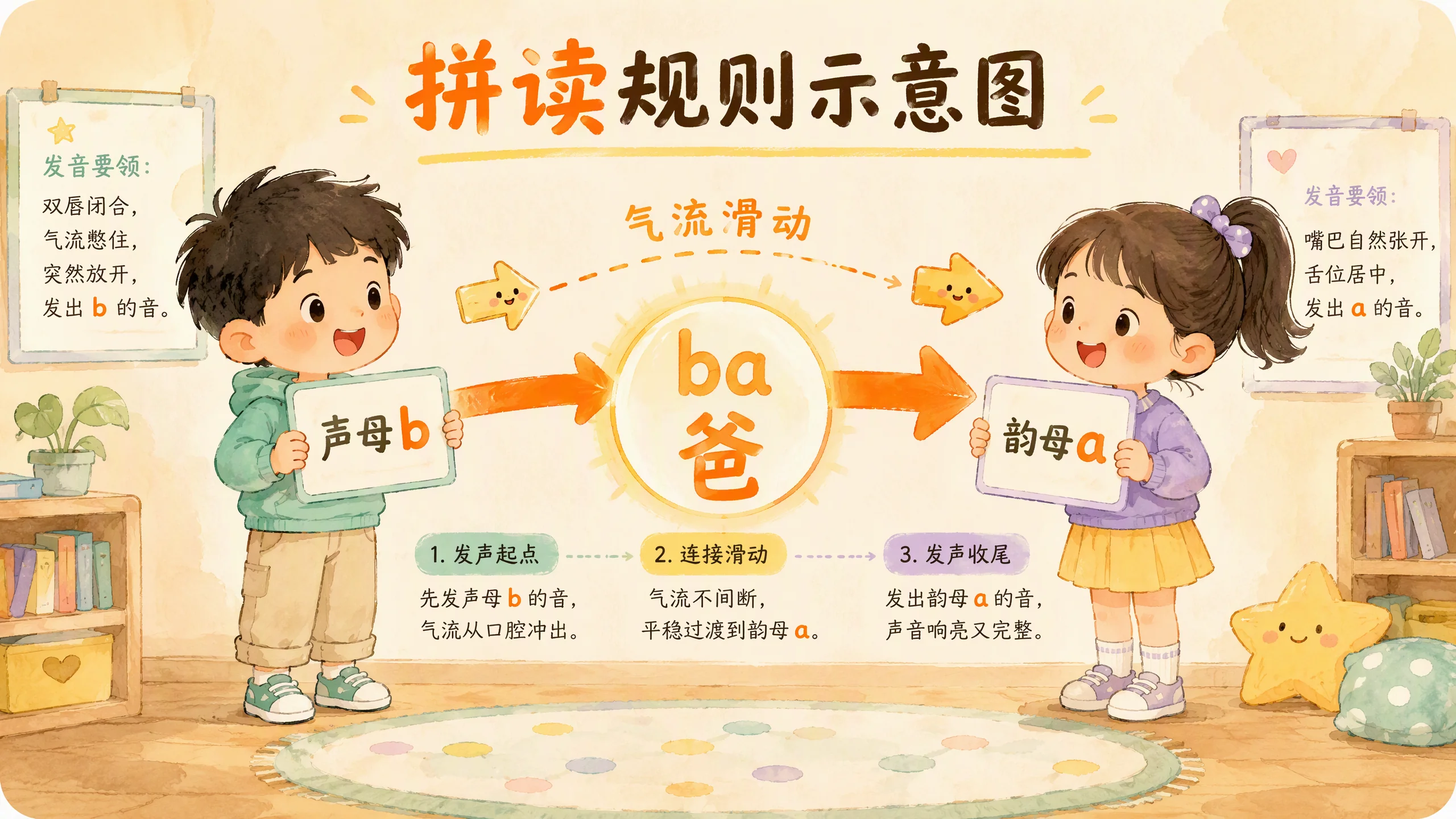拼读规则示意图：声母+韵母拼读过程